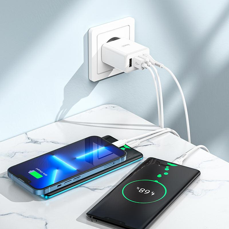 Мережевий зарядний пристрій HOCO C102A Fuerza QC3.0 four-port charger 18W White Київ - фото 7