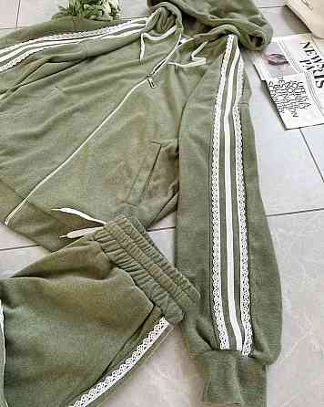 Жіночий стильний прогулянковий велюровий костюм-двійка Оливка, 52/54 Одеса