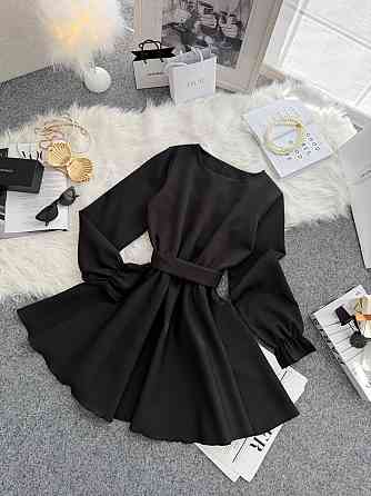 Жіноча романтична мінісукня з поясом креп костюмка Чорний, 46/48 Одеса