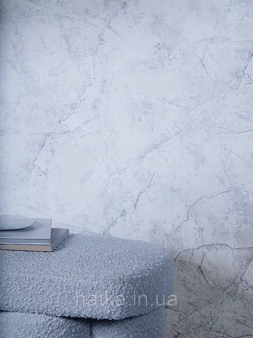 Обои виниловые на флизелине Grandeco Textured vibes 0.53x10 под камень мрамор белые серые серебристые Киев - изображение 4