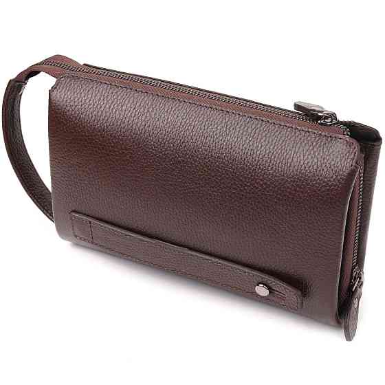 Красивий чоловічий клатч із натуральної зернистої шкіри CANPELLINI 21559 Коричневий Київ