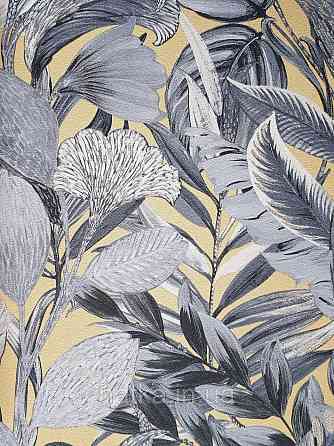 Шпалери метрові вініл на флізелін дизайнерські Erismann Elle Decoration 2 квіти листя сірі золото на жовтому Київ