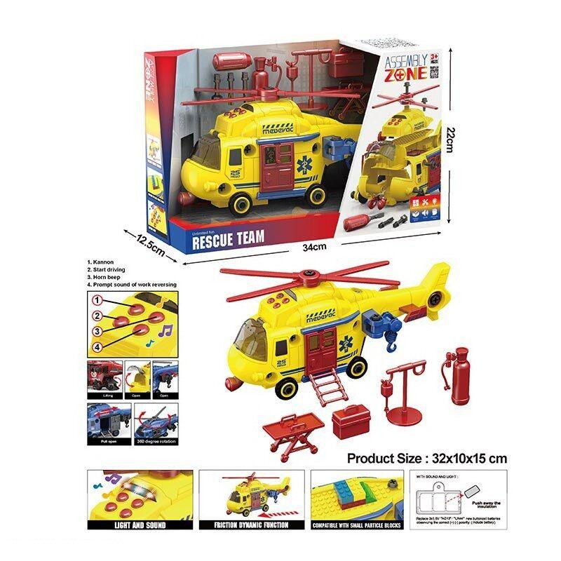 Вертоліт Швидка допомога звуки підсвічування конструктор аксесуари викрутка рухомі елементи Жовтий (YW 9090 B) Чернігів - фото 1