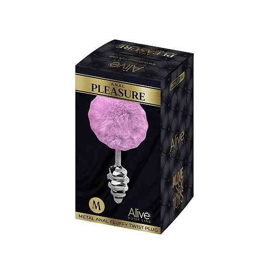 Металева анальна пробка Кролячий хвостик Alive Fluffy Twist Plug M Purple, діаметр 3,4 см Sex Aura Київ