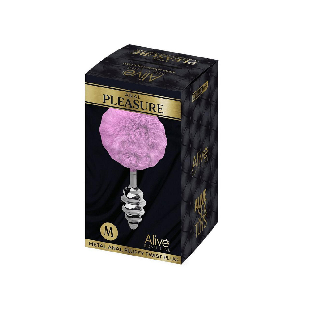 Металева анальна пробка Кролячий хвостик Alive Fluffy Twist Plug M Purple, діаметр 3,4 см Sex Aura Київ - фото 3