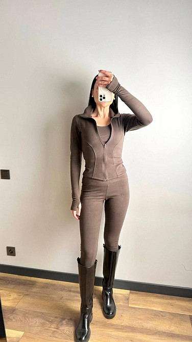 Женский термо костюм тройка: кофта топ и лосины трикотаж пума Мокко, 44/46 Одесса - изображение 11