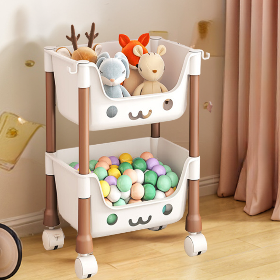 Стелаж для дитячої на колесах з контейнерами, органайзер для іграшок, біло-коричневий, 43×30.3×22 см Кам'янець-Подільський - фото 1