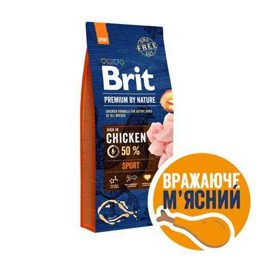 Сухий корм Brit Premium Dog Sport для собак з високими енерговитратами, з куркою, 15 кг Київ
