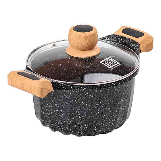 Алюмінієва каструля об'ємом 3 літри з кришкою Ø 20 см. Мармур з антипригарним покриттям MGC чорний HP-4-432B Коломия