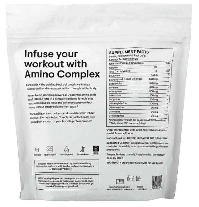 Амінокислотний комплекс Thorne Amino Complex 30 пакетиків-стиків  лимон Київ - фото 2