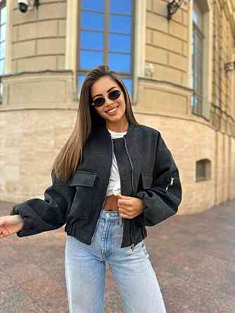 Жіночий стильний бомбер на блискавці кашемір + підкладка Графіт, 46/48 Одеса