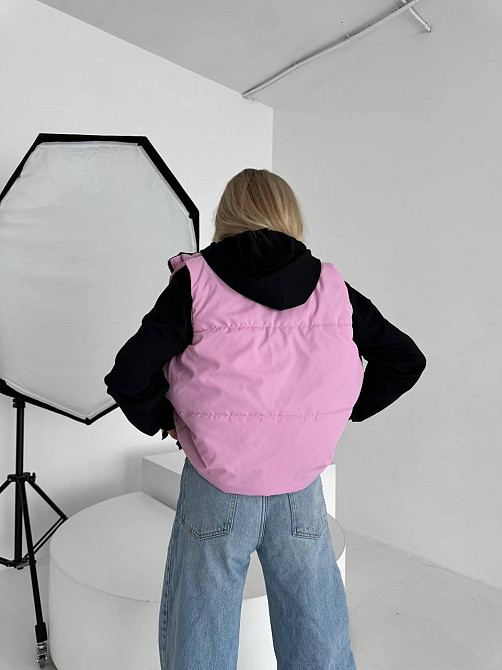 Жіноча двостороння жилетка з кулісками з боків і кишенею плащівка емі + силікон Рожевий, 46/48 Одеса - фото 4