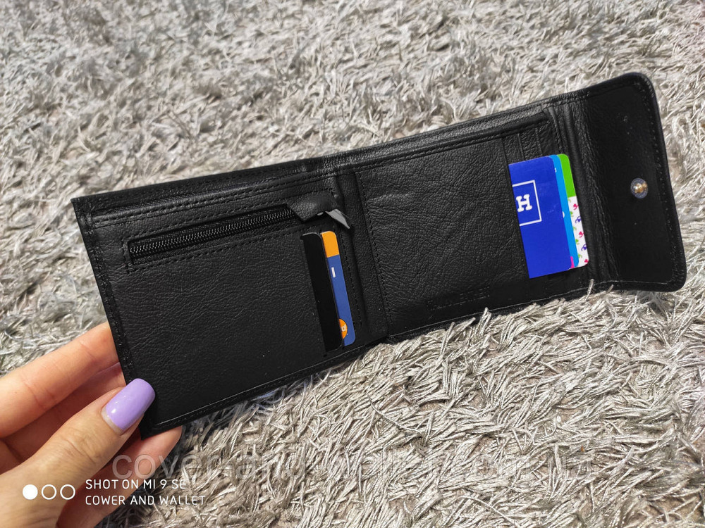 Стильний чоловічий шкіряний гаманець чорного кольору Hassion Київ - фото 3