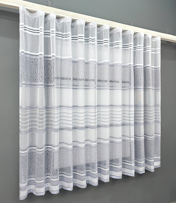 Короткий тюль жакард, висотою 1,5м, колір білий з сірим 1953т Київ - фото 2