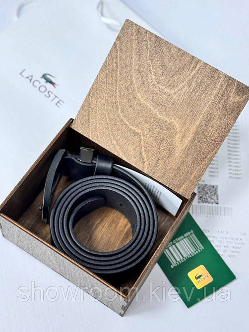 Мужской кожаный брендовый ремень Lacoste (987) черный Киев - изображение 3