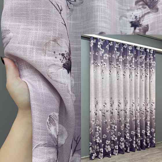 Тюль-штора VR-Textil 1877т Льон Фіолетовий з білим 400х270 см (42-1083) Київ