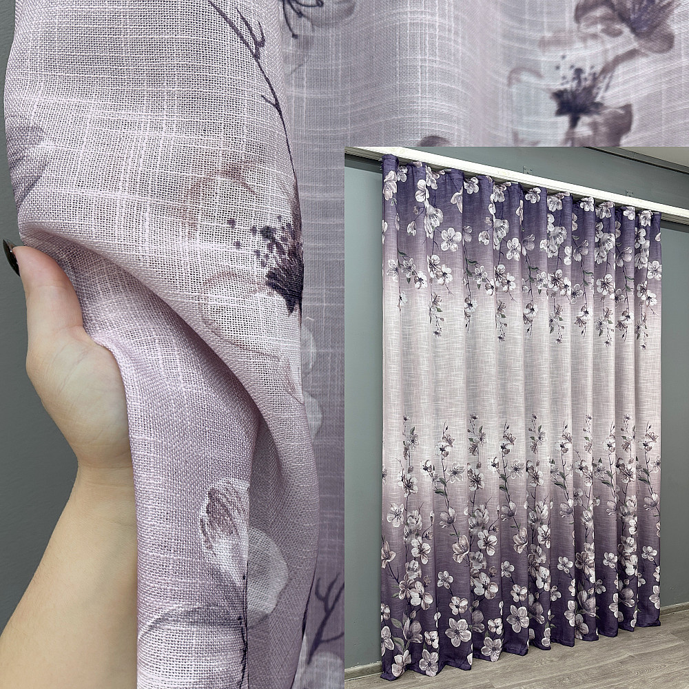 Тюль-штора VR-Textil 1877т Льон Фіолетовий з білим 400х270 см (42-1083) Київ - фото 1