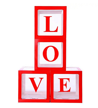 Набор коробок 30*30*30см для шаров LOVE красные грани Киев - изображение 2