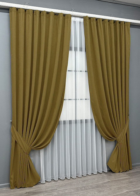 Комплект готових штор VR-Textil Мікровелюр Petek № 1503ш Гірчичний 140х270 см 2 шт (39-320) Київ - фото 11