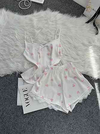 Женская базовая повседневная домашняя шелковая пижама с кружевом Молочный, 42/44 Одесса