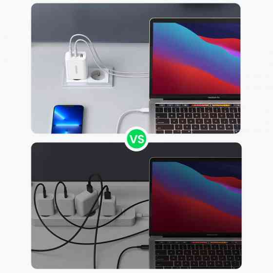 Зарядний пристрій 3xUSB 65W (2xType-C+USB QC3.0) Fast Charger Білий CD275 Ugreen (90496) Киев