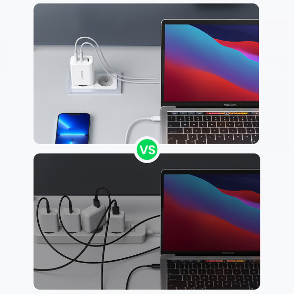 Зарядний пристрій 3xUSB 65W (2xType-C+USB QC3.0) Fast Charger Білий CD275 Ugreen (90496) Киев - изображение 4