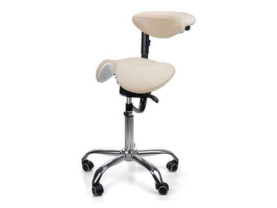 Стілець-сідло для майстра 8016-2, зі спинкою, роздільне сидіння, 3 регулювання Бежевий Київ