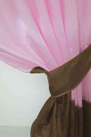 Кухонні штори VR-Textil № 073к з ламбрекеном і підхватами рожевий з коричневим 270х170 см (52-0207) Київ