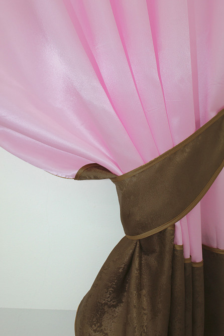 Кухонні штори VR-Textil № 073к з ламбрекеном і підхватами рожевий з коричневим 270х170 см (52-0207) Київ - фото 3