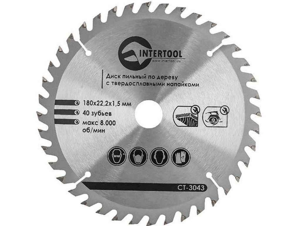 Диск по дереву 180х22.2х1.5мм 40 зубьев с напайками CT-3043 ТМ INTERTOOL Киев - изображение 1