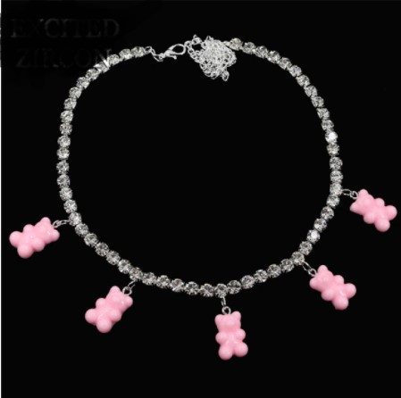 Ожерелье с мишками розовый - длина 35см + 22см, (ругелируется), смола, цинковый сплав Киев - изображение 1