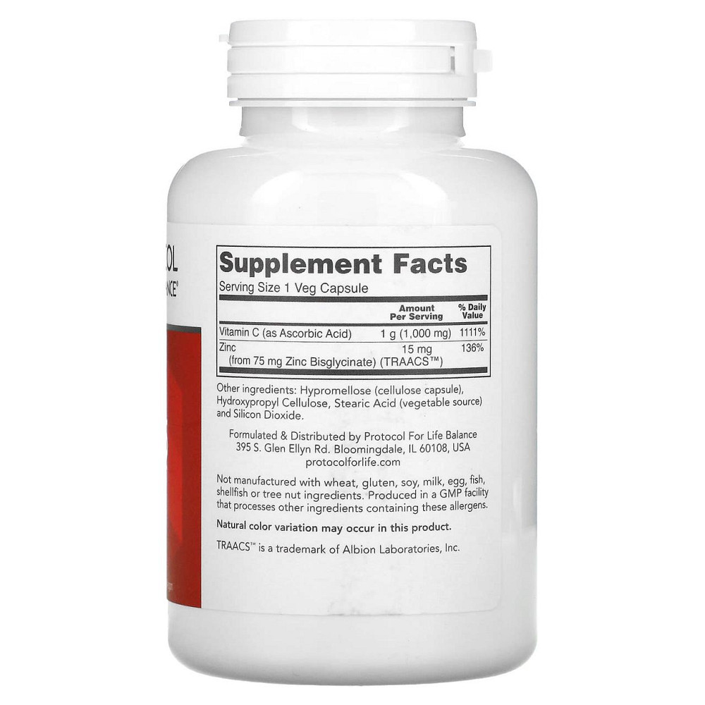 Витамин C + цинк Protocol for Life Balance C-1000 + Zinc-15, 120 капсул Киев - изображение 2