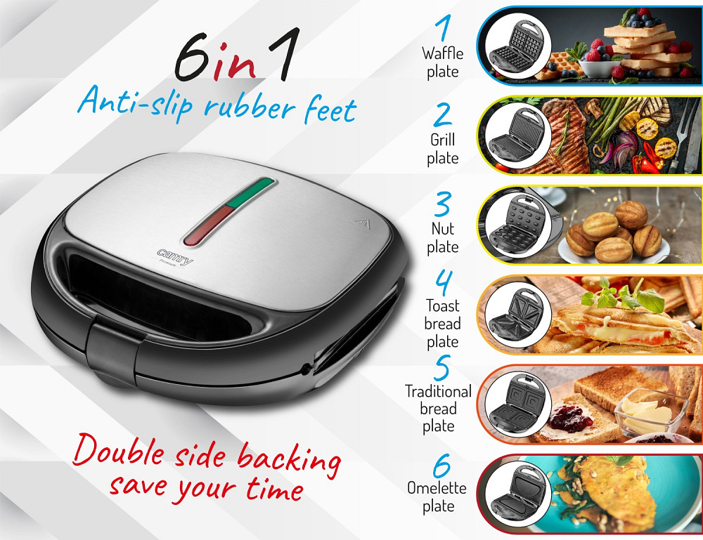 Мультимейкер Camry CR 3057 6в1/ 1200Вт/ гриль/ сендвіч/ вафлі/ горішки/ омлет/ змінні пластини/ сіри Вінниця - фото 9