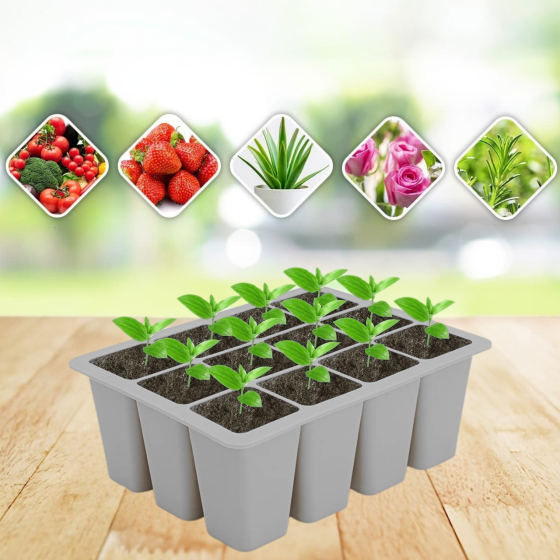 Кассета для рассады лоток садовый на 12 ячеек, силиконовый, многоразовый для выращивания семян, растений, цветов, серый Каменец-Подольский