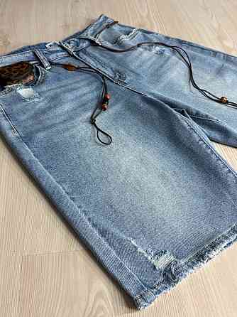 Шорты женские джинсовые Liana 620 бермуды потертые с поясом и кошельком большие размеры голубые, голубой, 33, 33, 93 см, 121 см Киев