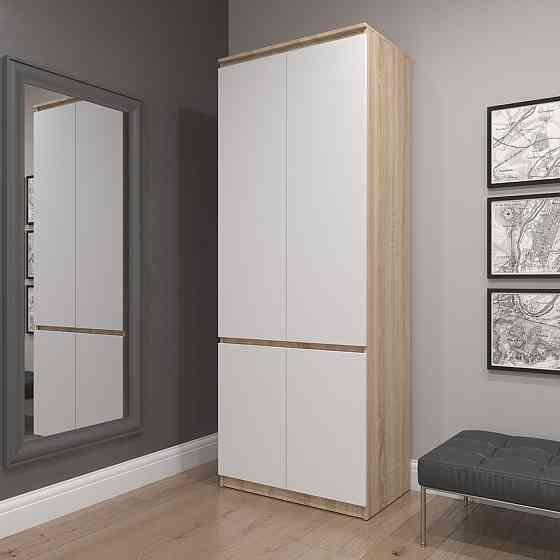 Шафа для одягу VAYS R-10 Дуб Сонома-Білий фасад, з полицями та штангою, без ручок, ЛДСП, 80×50×211 см - для спальні, вітальні, передпокою Львів