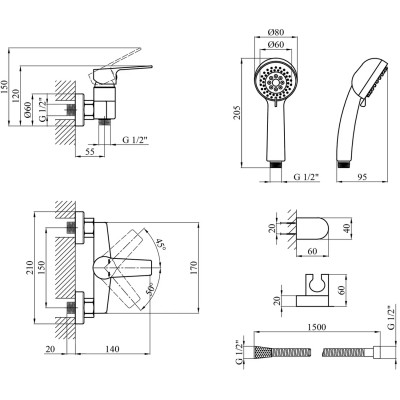 Душовий гарнітур Kroner Hagen-C050 (CV032256) Вінниця - фото 8