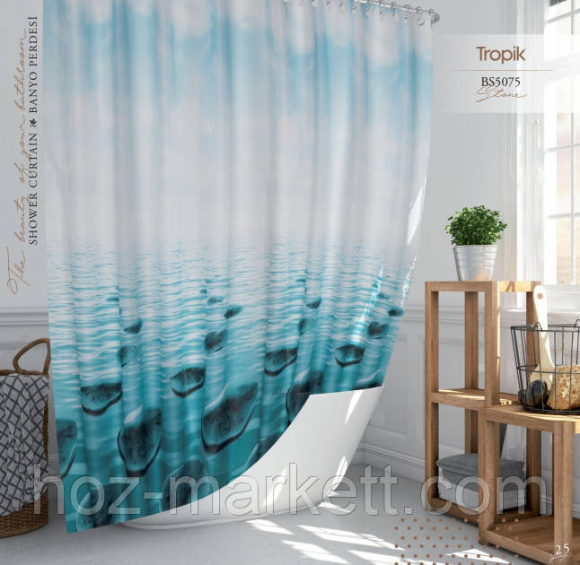 Тканевая шторка для душа Тропик 240 х 200 см Турция капли большие Харьков - изображение 1