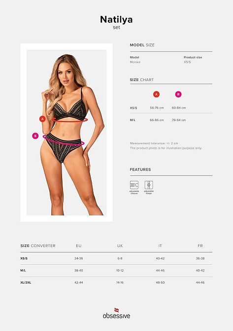 Комплект білизни Obsessive Natilya 2-pcs set M/L, black, бюстгальтер, трусики Sex Aura Київ - фото 7