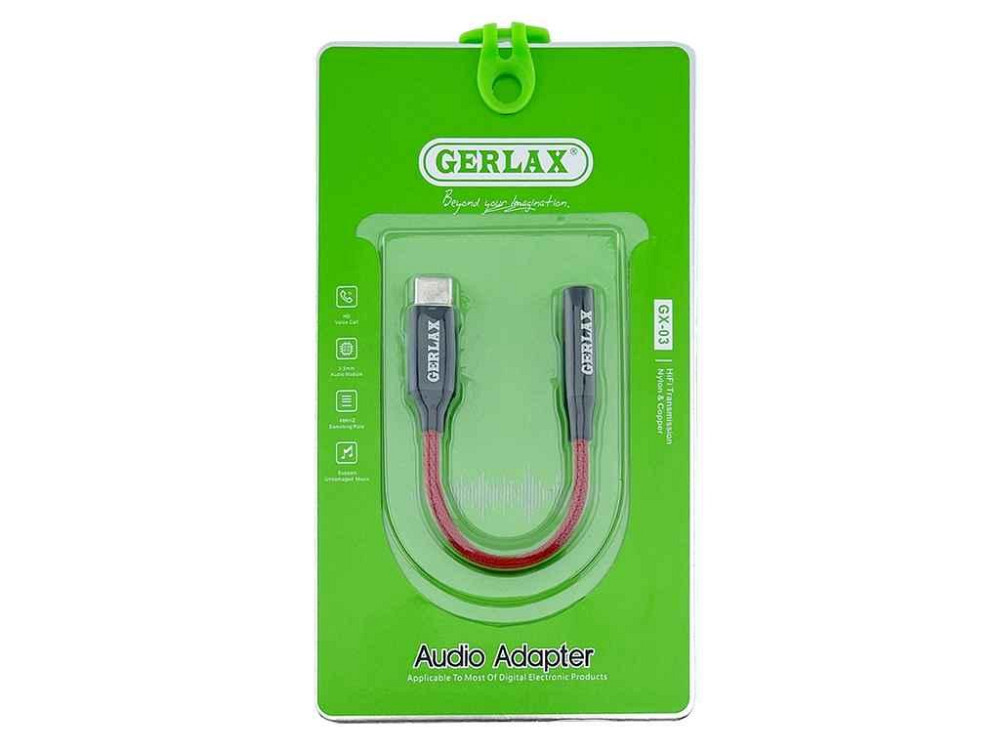 Переходник Type-C-AUX аудио Type-C 3,5 GX-03 красный (работает с разъемом 3.5) ТМ Gerlax Solmir Киев - изображение 1
