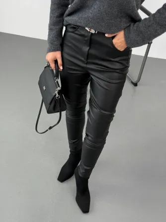 Стильные утеплённые флисовые кожаные брюки с карманами Харьков