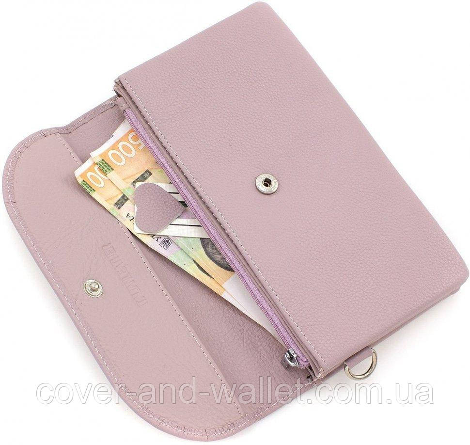 Пудровый длинный женский кошелек-клатч из натуральной кожи ST 023 Pink Киев - изображение 4