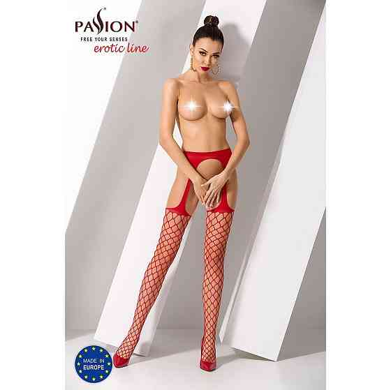 Сетчатые чулки-стокинги Passion S011 One Size, Red, имитация гартеров, открытый доступ Sex Aura Киев