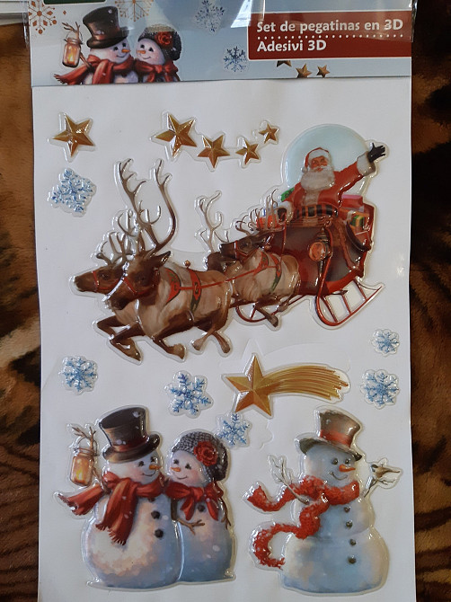 ННаклейки новорічні Melinera 3D Дід Мороз на санях з оленями 29 на 41 см різнобарвний Київ - фото 2