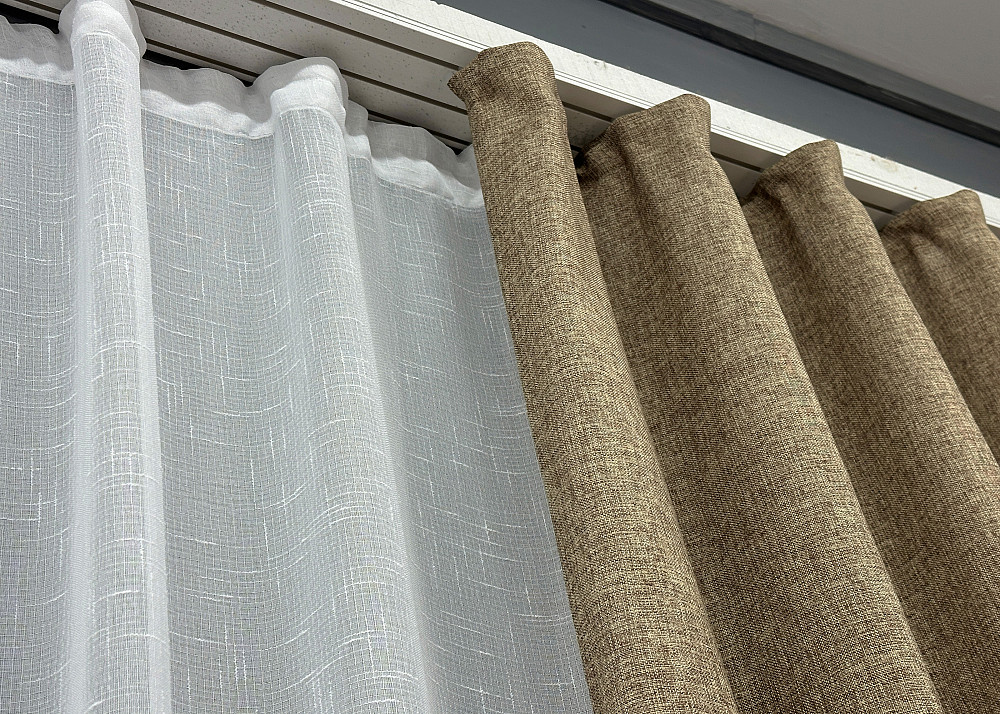 Комплект штор VR-Textil Льон Мішковина 200х270 2шт і Тюль 600х270 1768ш-115т Мигдальний з білим 71-052/7 Київ - фото 8