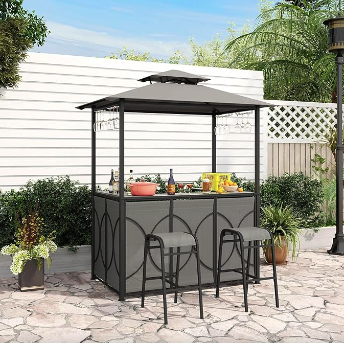 Альтанка Costway Naro з грилем і 2 барними стільцями сірий Киев - изображение 3