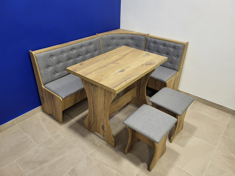 Маленький узкий обеденный кухонный уголок на кухню с раскладным столом и мягкими табуретками Дуб Флагшток Львов - изображение 5