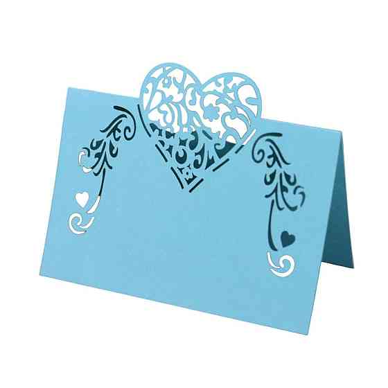 Розсадкові картки для гостей з сердечком 10 штук 9 на 4,5 см блакитний Київ