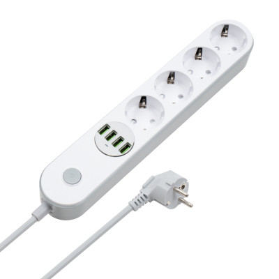 Сетевой фильтр питания ColorWay CW-CHE44W, 4 розетки/4USB White 2M (CW-CHE44W) Винница - изображение 1