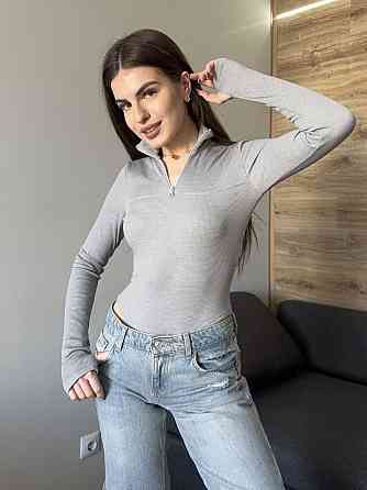 Женский утепленный базовый боди с молнией турецкий рубчик-мустанг на флисе Серый, 48 Одесса